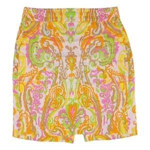 J Crew Pencil Skirt Womens 2 Paisley 100%‎ Linen Colorful Office Business Casual